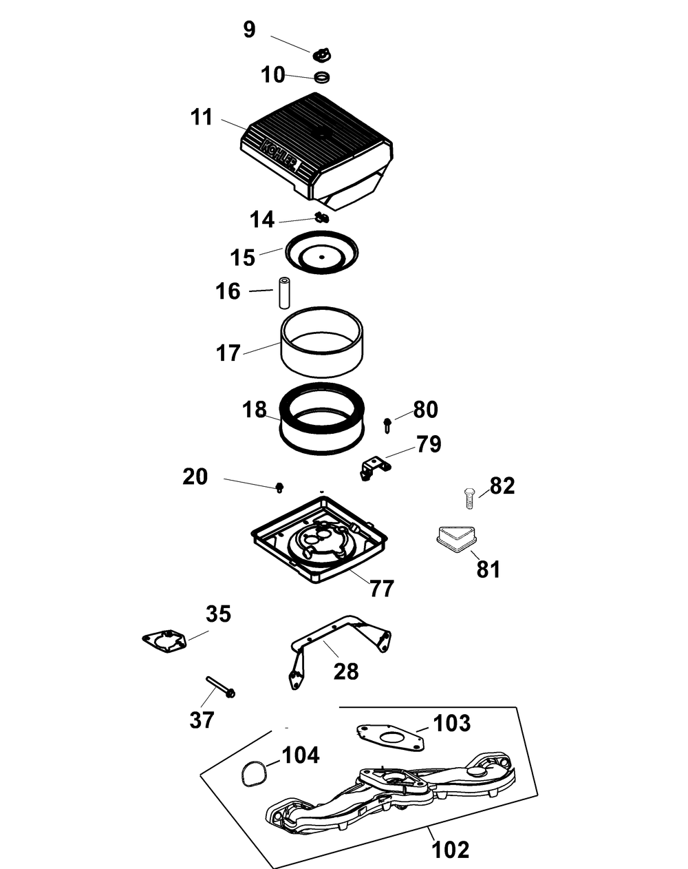 Kohler Ch640-3053 Air Intake Diagram and Parts List for 46G 4X4-1H013H-1H294H-37BCD010 Cub Cadet Lawn Tractor Accessories